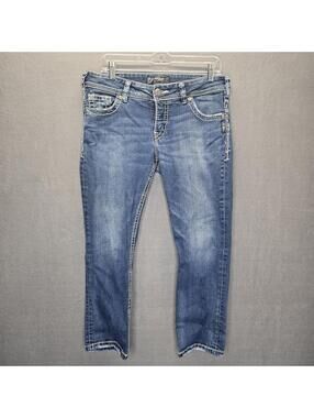Silver Jeans Co. Suki Capri Jeans Women's W31 Blue Stretch Denim Bootcut Mid-Ris